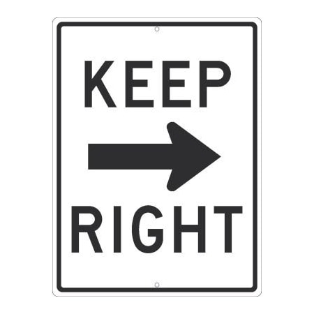 National Marker Co NMC Traffic Sign, Keep Right Arrow Graphic, 24in x 18in, White TM530J